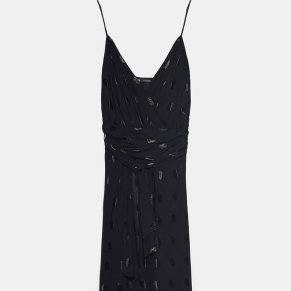 NWT Zara Black Midi Polka Dot Jaquard Dress - Picture 7 of 11